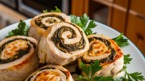 Koolhydraatarme Kipfiletrolletjes met Kaas en Spinazie
