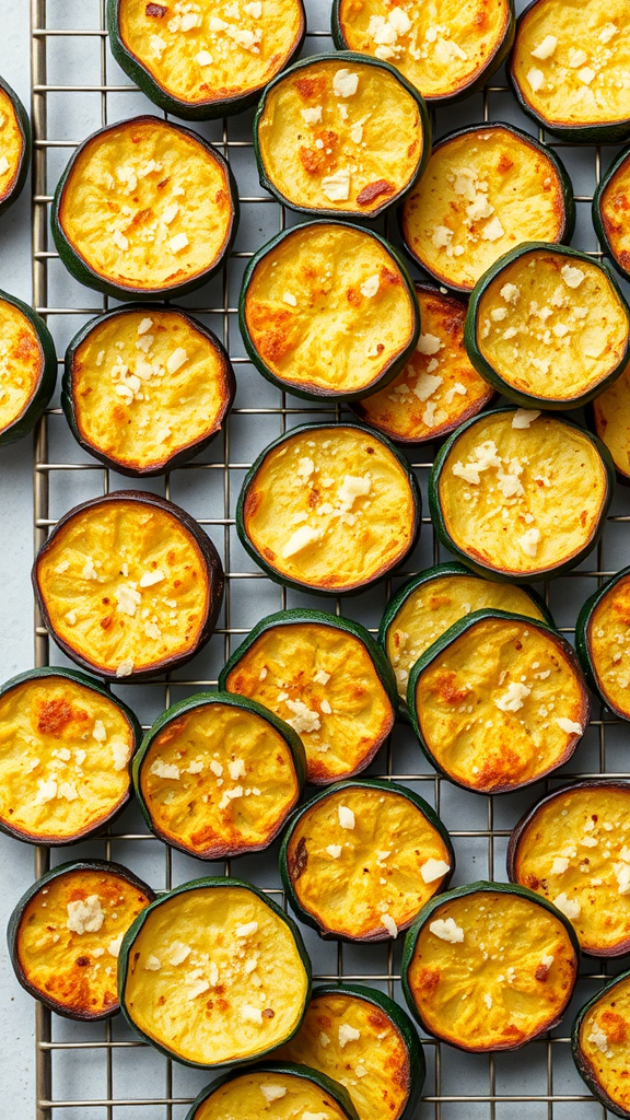 20 Heerlijke Koolhydraatarme Lunch Recepten die je moet proberen Baked Parmesan zucchini chips arranged on a cooling rack.