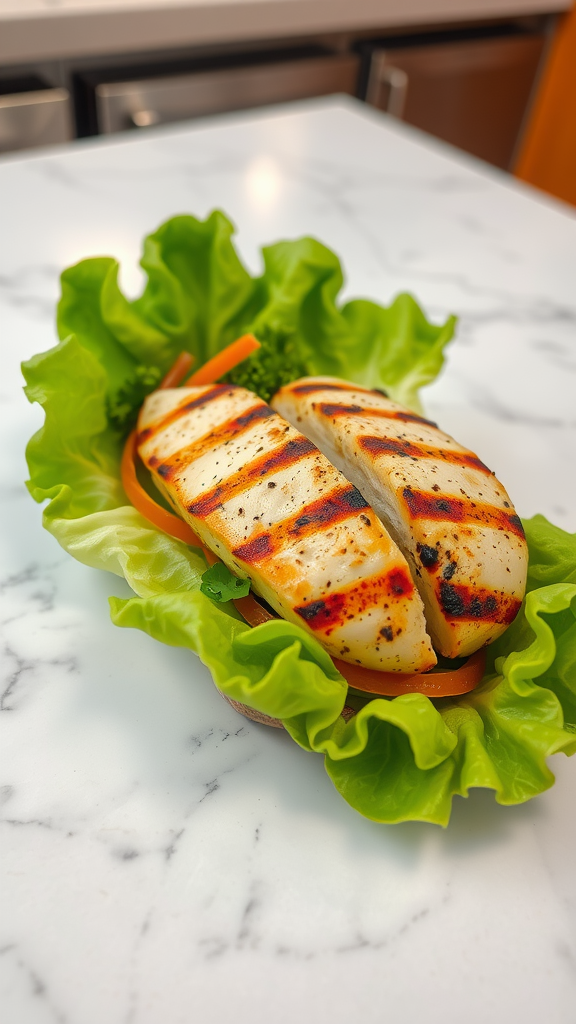 20 Heerlijke Koolhydraatarme Lunch Recepten die je moet proberen Grilled chicken slices on lettuce leaves with colorful veggies. Koolhydraatarme Lunch Recepten