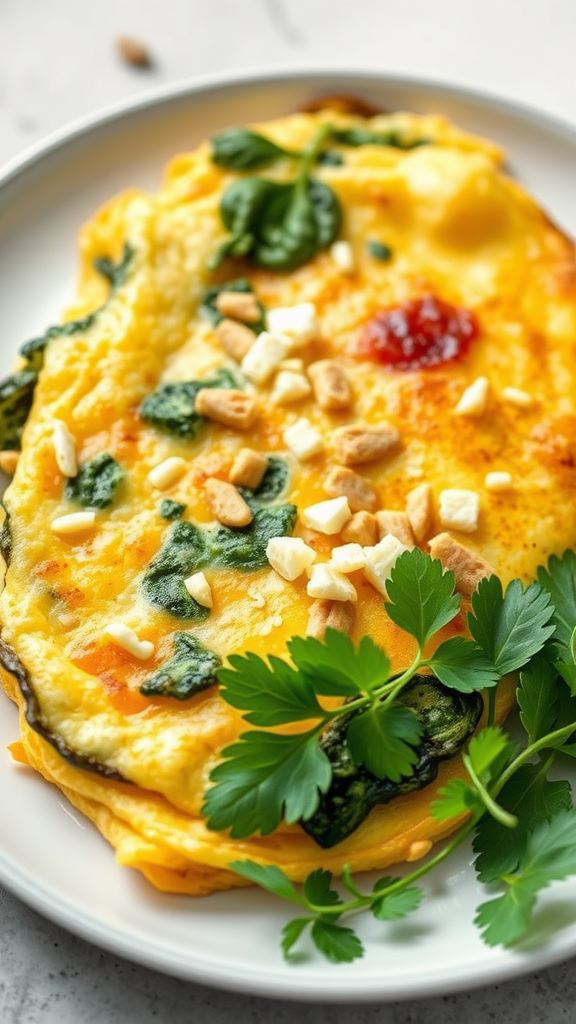 20 Heerlijke Koolhydraatarme Lunch Recepten die je moet proberen A delicious spinach and feta omelette garnished with herbs and served on a plate. Koolhydraatarme Lunch Recepten