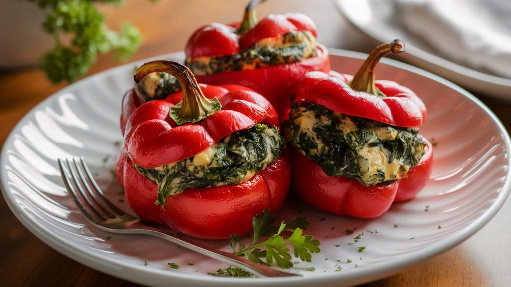 Paprika Gevuld met Roomkaas en Spinazie