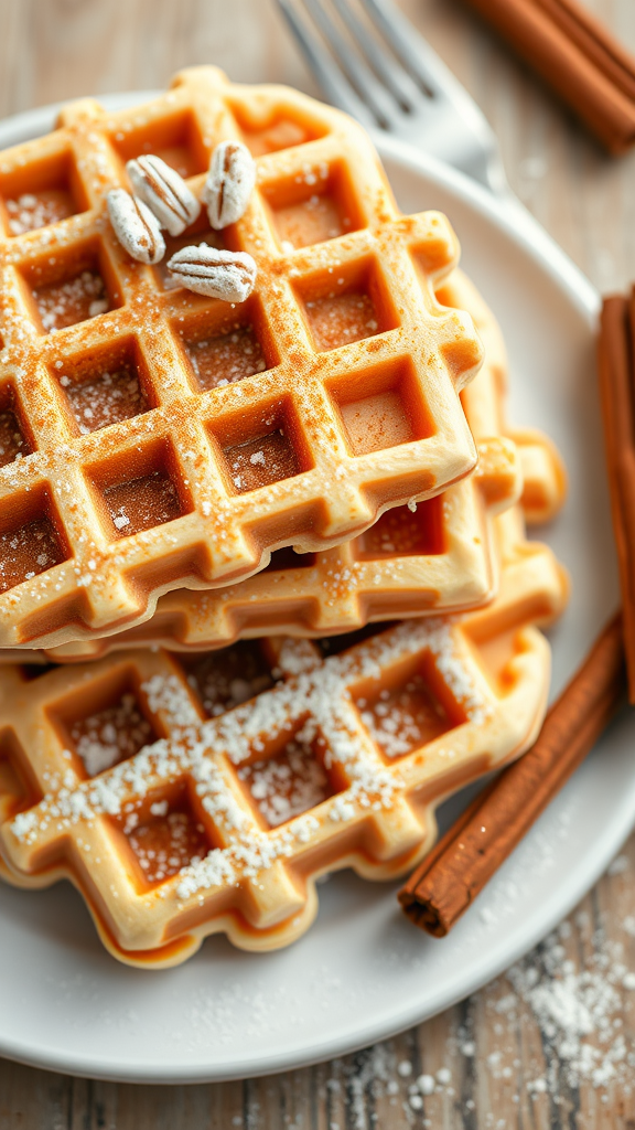 Stapels geurige kaneel wafels met poedersuiker en noten