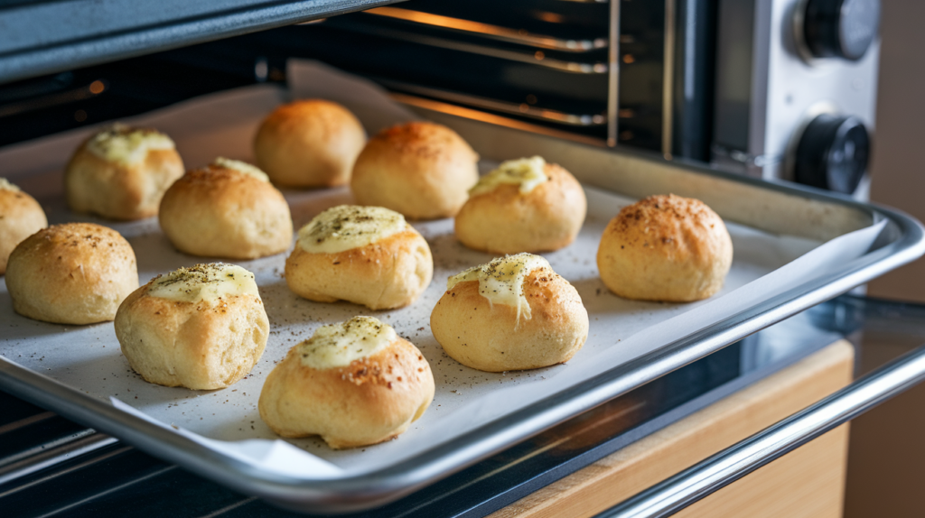 koolhydraatarm knoflookbroodje in de oven