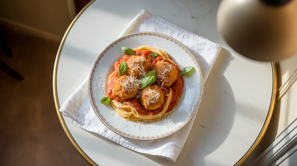 Kipgehaktballetjes in Tomatensaus met Courgette