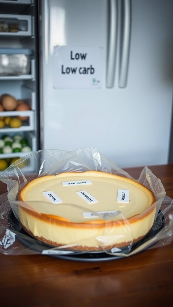 A low-carb cheesecake ready for storage