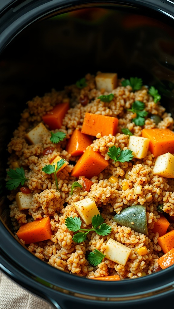 Gekruide quinoa met groenten in een slowcooker