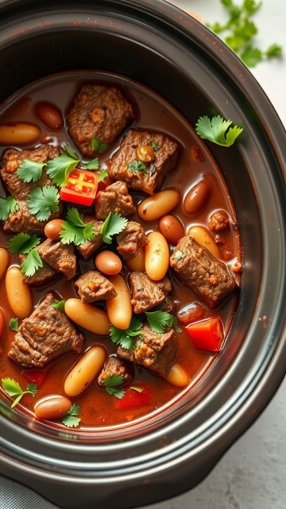 Zuidwestelijke rundvleesstoofpot in een slowcooker met groenten en kruiden