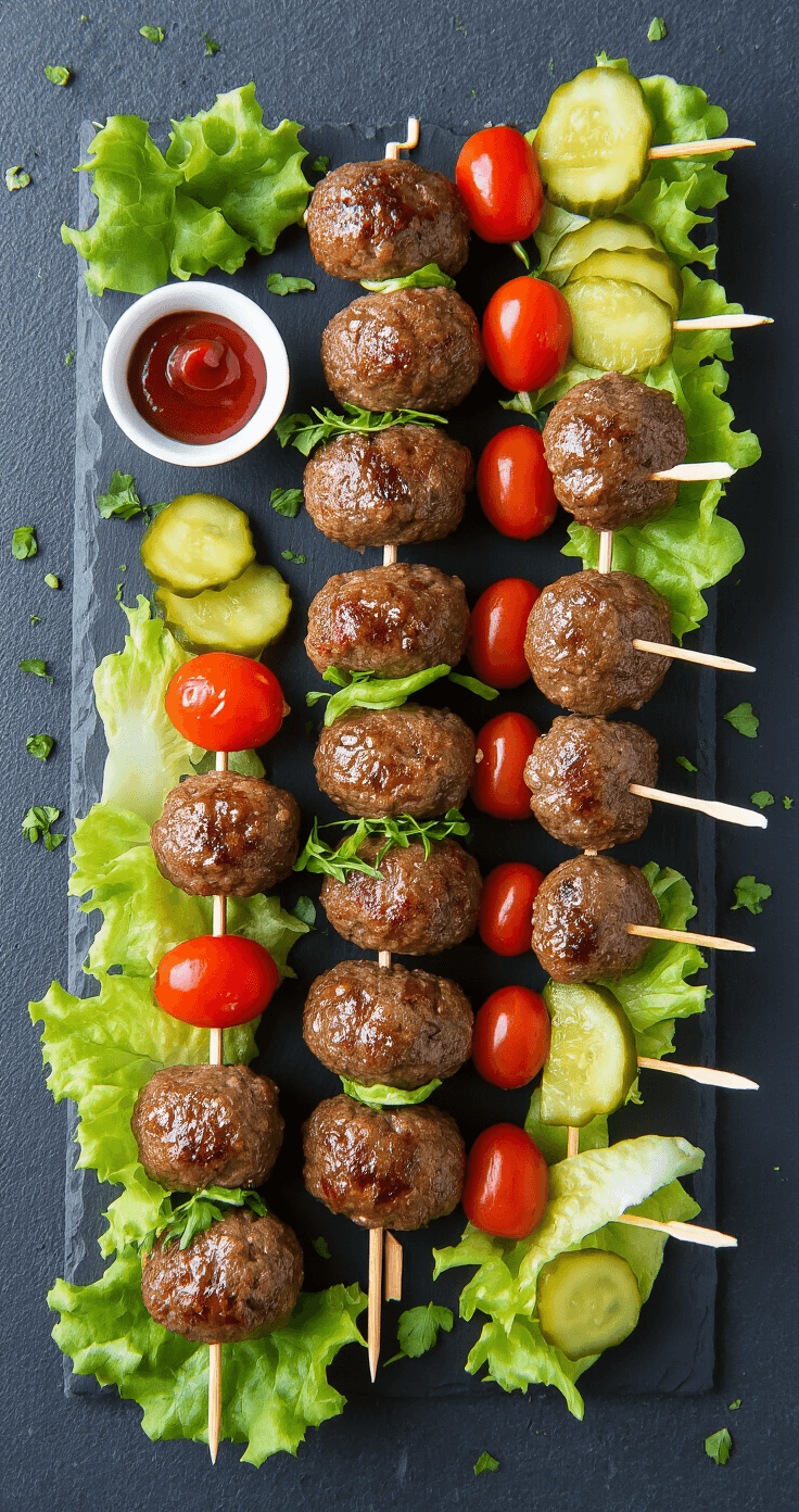 Bovenaanzicht van elegant gestileerde low-carb burger spatels op een leisteen serveerboard, met mini-burgers, kleurrijke cherrytomaten, knapperige sla bladeren en augurk plakken, prachtig belicht met dramatisch zijlicht, omringd door verse kruiden en een klein schaaltje saus.