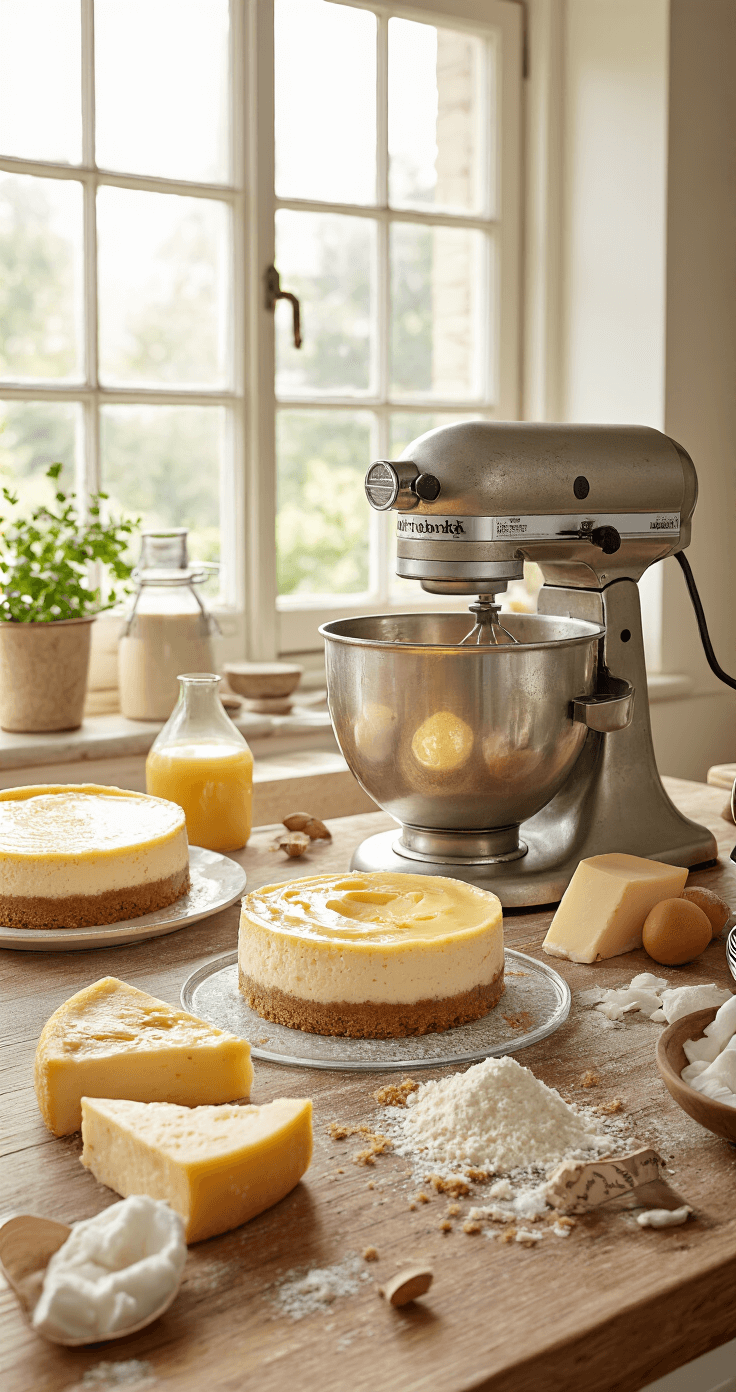 Rustieke keukenscène met natuurlijk licht, traditionele keukenmachine met pecannoten, glazen mengkommen met gesmolten kokosolie en amandelmeel, en een houten werkblad vol ingrediënten en een vintage weegschaal.