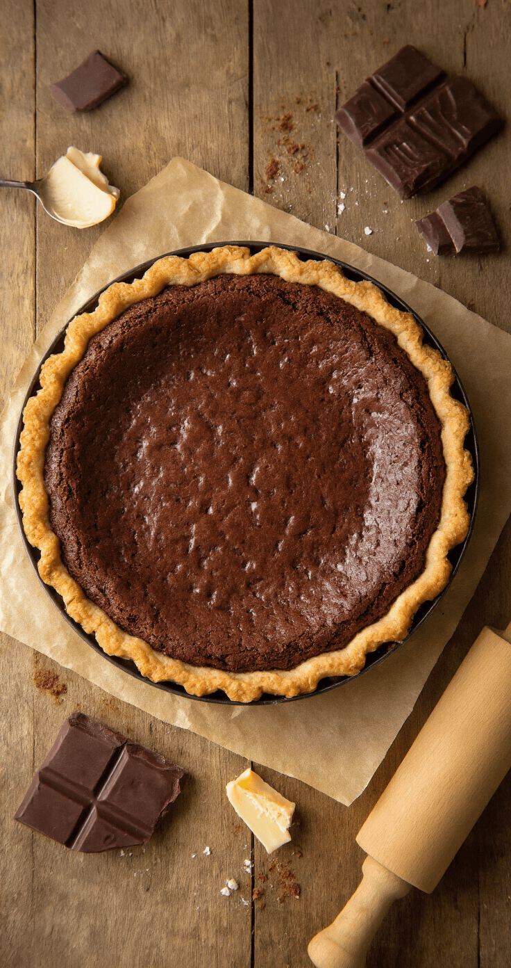 Koolhydraatarme Chocolademousse Taart: Een Heerlijk Guilt-Free Dessert Cinematisch bovenaanzicht van een rustieke keuken met een 20cm springvorm gevuld met een rijke amandelmeel-cacaobodem, omgeven door warme sfeerverlichting en ingrediëntenommen.