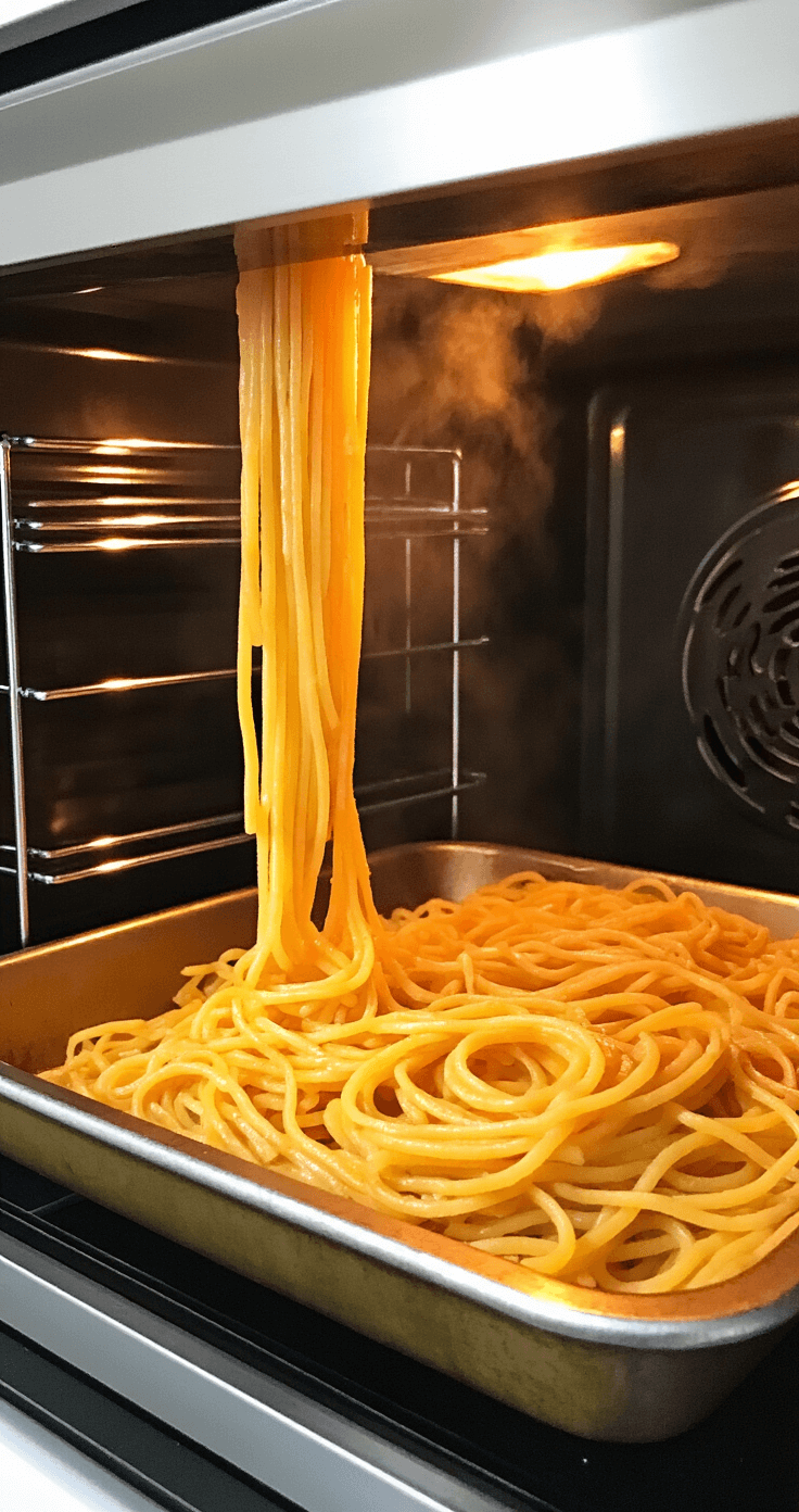 Goudbruine spaghetti pompoen helften in de oven, met gestoomde, rafelende pompoenvlees en aromatische stoom die opstijgt.