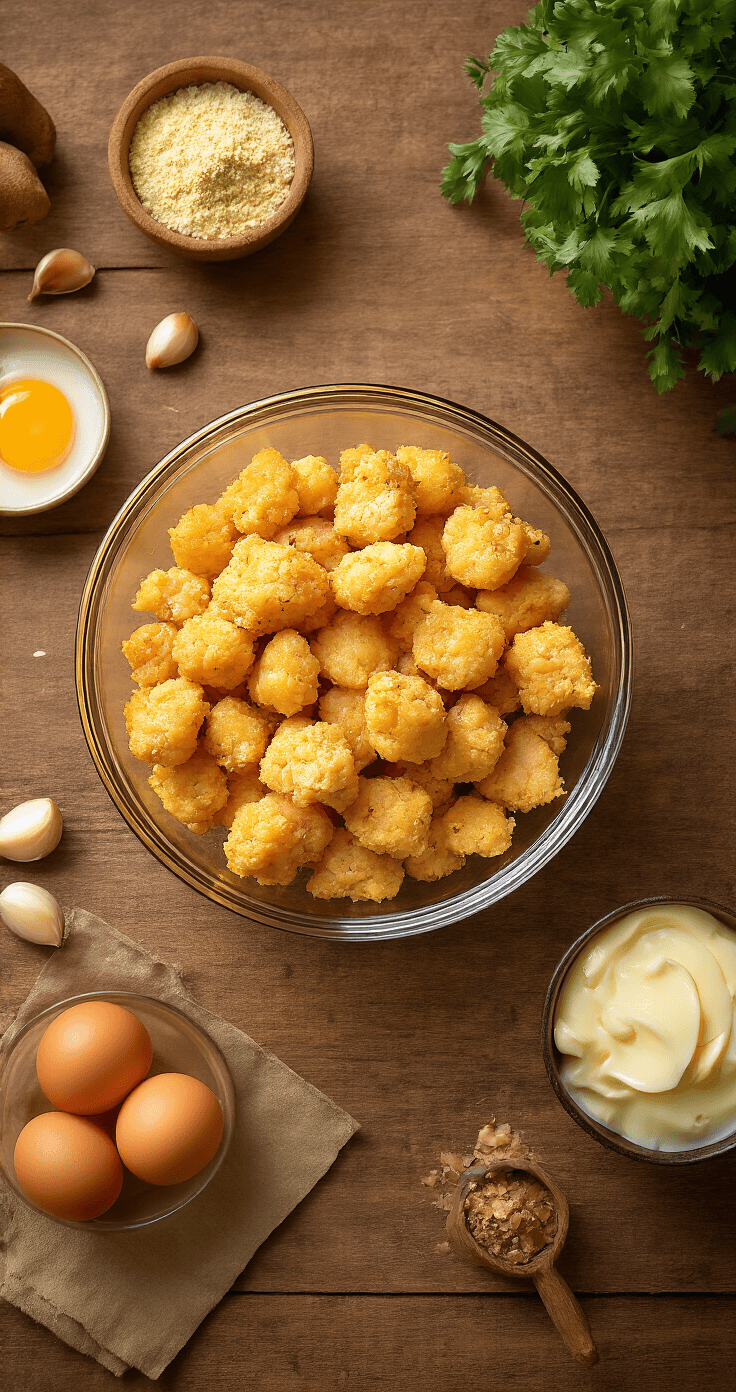 Keto Kipnuggets: De Ultieme Low-Carb Snack voor Elke Keto-Liefhebber Cinematische close-up van een rustieke houten keukentafel met fijngehakte kipfilet, amandelmeel, geraspte mozzarella, gebroken eieren en kruiden, in een warme, gezellige kookomgeving.