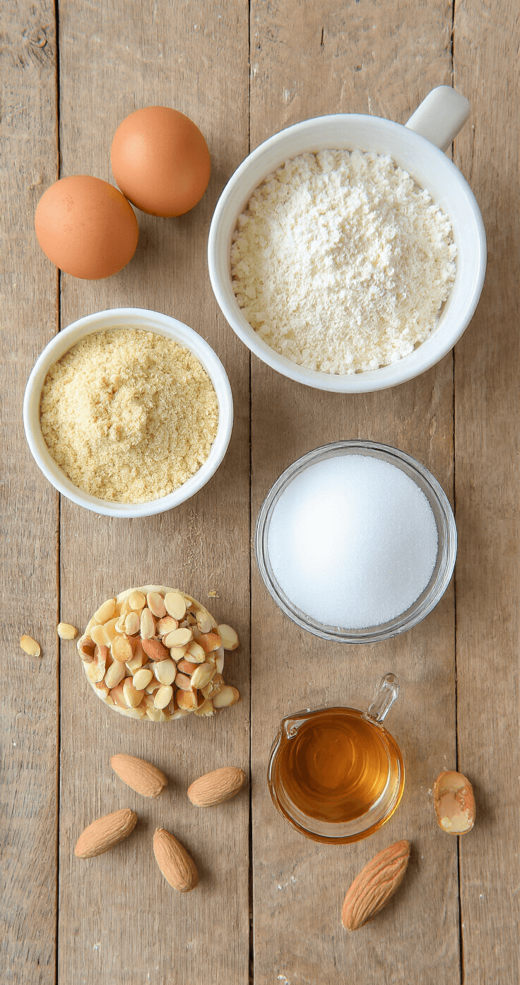 Keto Mug Cake met Amandelmeel: Jouw Snelle Suikervrije Traktatie in 90 Seconden Bovenaanzicht van een rustieke houten keukentafel met uitgemeten keto-ingrediënten voor een mug cake: amandelmeel, erythritol, een ei, slagroom en vanille-extract, verlicht door zachte ochtendzon.