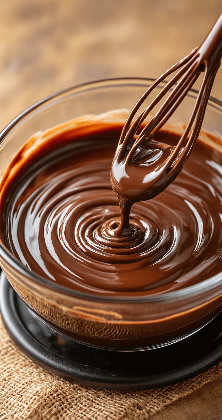 Notenmix met Pure Chocolade – Simpel, Snel & Onweerstaanbaar Lekker Dramatisch close-up van smeltende pure chocolade in een glazen kom op een pan, met stoom en rijke reflecties in een moderne keuken.