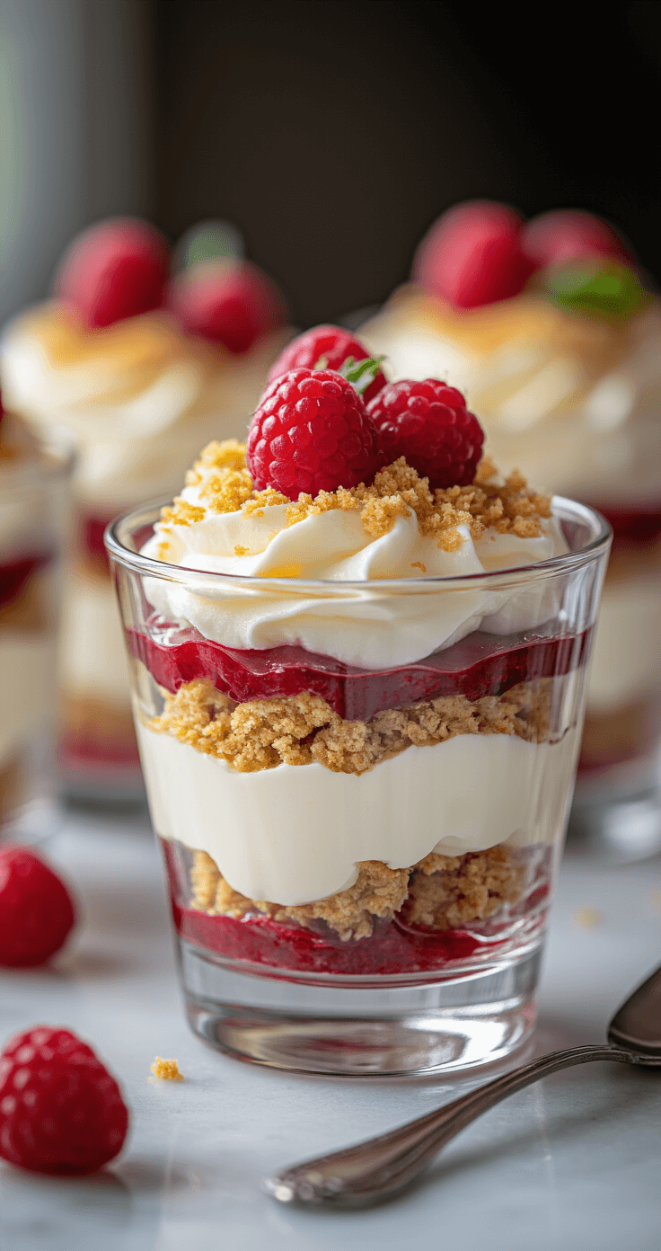 Aardbei-room dessert met mascarpone: het romigste dessert van de zomer Elegante dessertglazen met laagjes van speculoosbodem, aardbeien en mascarponeroom, verfraaid met een verse aardbei, geraspte chocolade en munt, op een marmeren aanrecht.