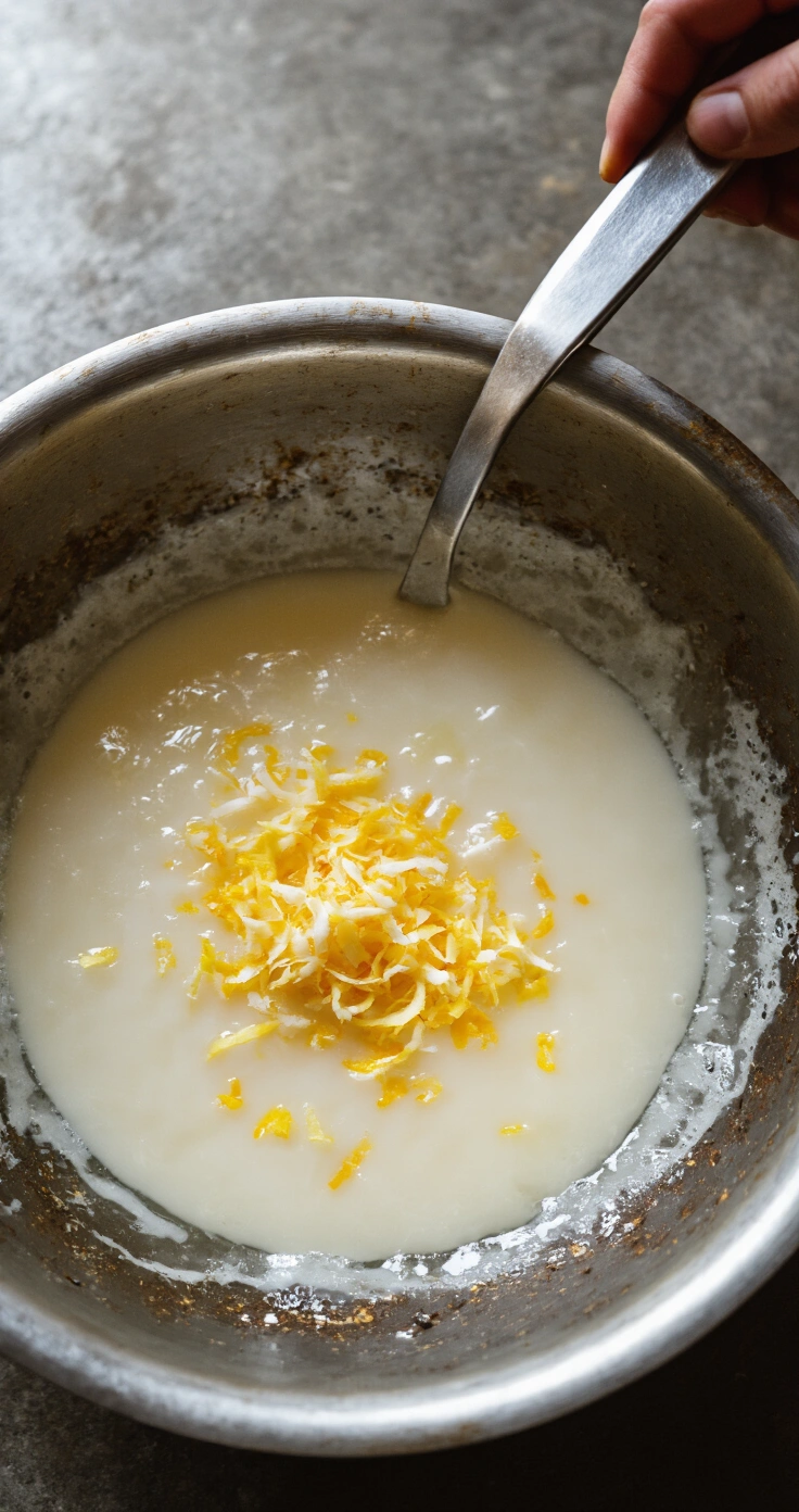 Kokos Panna Cotta met Mango-Aroma (Suikervrij) — Romig, Tropisch en Koolhydraatarm Cinematisch close-up van een roestvrijstalen steelpan met kokosmelk en limoenschilrasp, verwarmend op een inductieplaat, met een digitale thermometer die 65 graden Celsius toont.